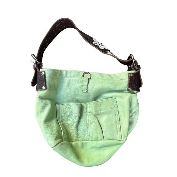 Tylie Malibu Pistachio Green Pebble Leather Hobo Bucket Bag Studded Strap - Picture 1 of 9
